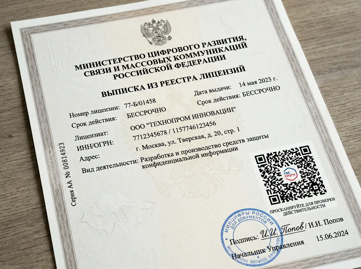 Выписка из реестра лицензий Росздравнадзора на ООО МедСервис-Алко, официальный распечатанный документ с QR-кодом для проверки подлинности
